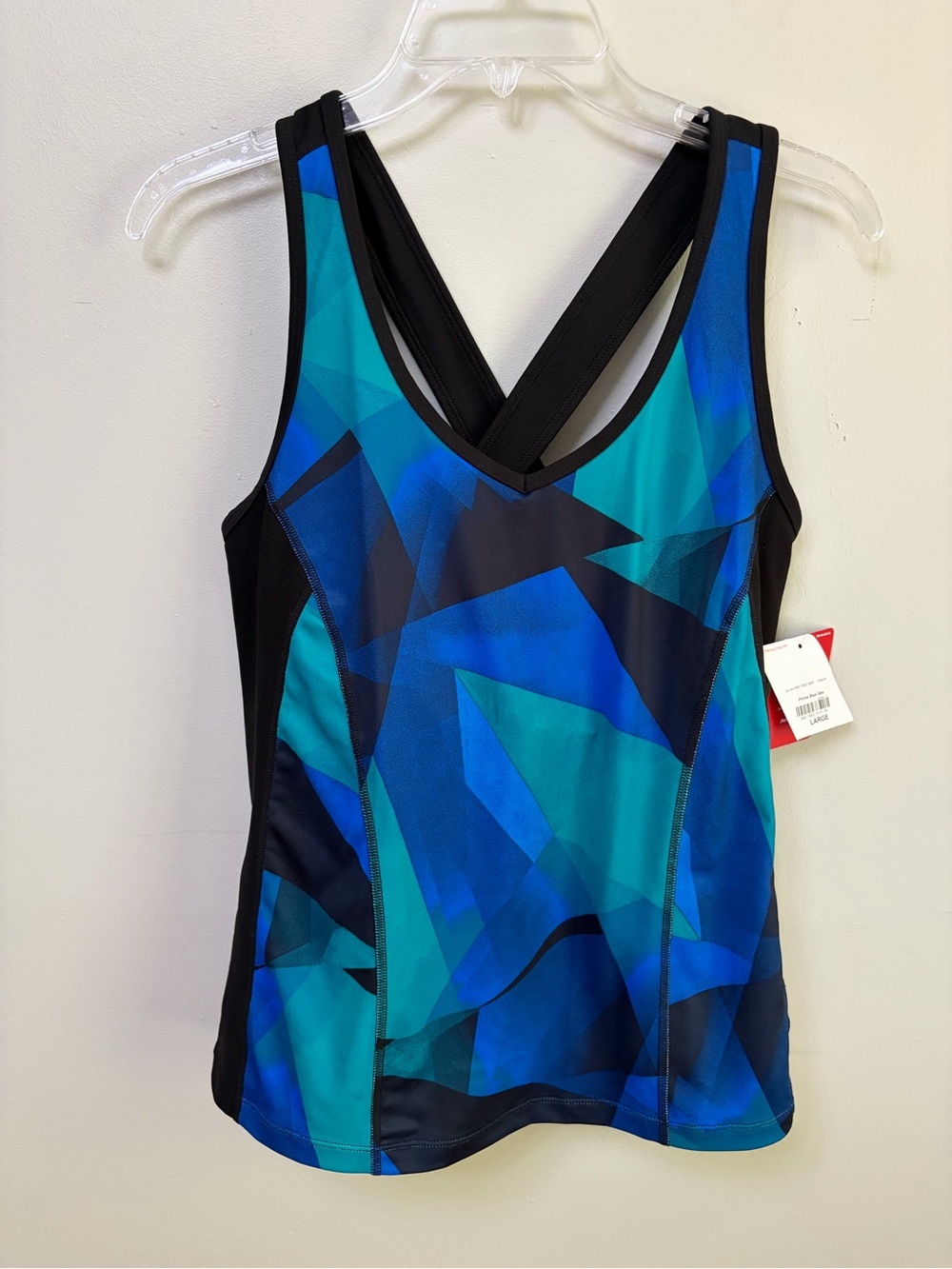 NWT Xersion Prince Blue Geo Built-In Bra women’s Tank Top Size Large